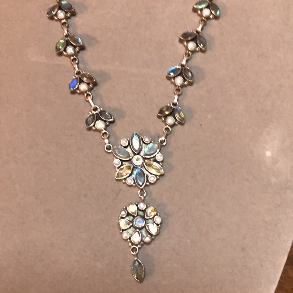 Lavaliere Sterling Labradorite, Citrine, Pearls Necklace - Picture 1 of 14